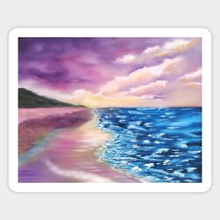 Beach Scene, Clouds, Sky, Sea, Ocean, Lavender beach, pink sky, Sticker